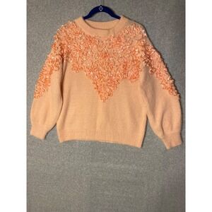 Andthewhy Sweater Womens S/M Coral Pink 3D Textured‎ Print Oversized